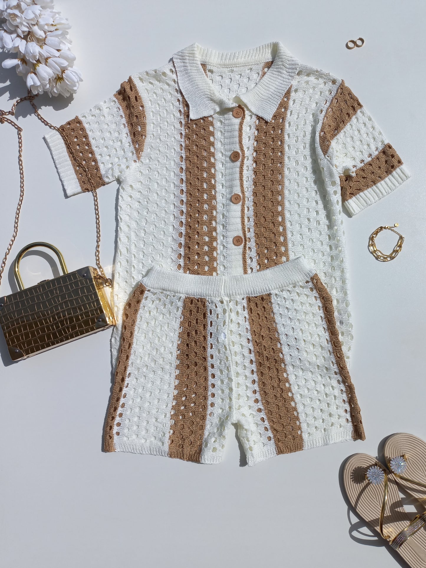 Crochet Shirt & Shorts Set