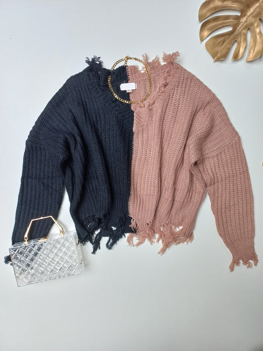 Colour Block Distressed Sweater